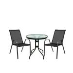 Set mobilier de balcon Leziter Largo, negru, masă cu sticlă și 2 scaune