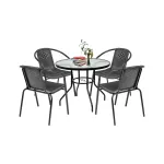 Set mobilier de grădină Leziter Lund 4+1 negru, masă cu sticlă securizată
