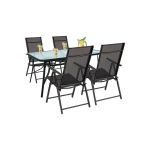 Set mobilier grădină Leziter Nadin 4+1 negru, masă sticlă 150x90 și 4 scaune pliabile