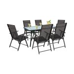 Set mobilier de grădină Leziter Nadin 6+1, negru, masă sticlă 150x90 cm