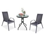 Set mobilier de grădină pentru balcon Leziter Lizi, masă cu sticlă și 2 scaune, negru