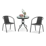 Set mobilier de balcon Leziter Marie cu masă din sticlă și 2 scaune, negru