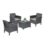 Set mobilier grădină Leziter Venus Trio grafit, 3 scaune cu perne și masă tip rattan