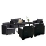 Set mobilier de grădină Leziter Nero IV, 6 locuri, ratan grafit, cu perne