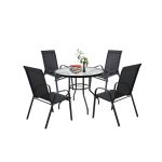 Set mobilier de grădină Leziter Tanger 4+1 negru, masă cu sticlă și 4 scaune