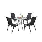 Set mobilier de grădină Leziter Tanger 4+1 negru, masă cu sticlă și 4 scaune