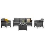 Set mobilier de grădină Leziter Venus, 5 locuri, grafit, cu masă și efect ratan