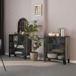 Dulapuri de depozitare, 2 buc., gri, 72x36x82 cm, metal/MDF GartenMobel Dekor