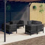 Set mobilier de grădină cu perne, 8 piese, antracit, lemn pin GartenMobel Dekor