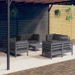 Set mobilier de grădină cu perne, 9 piese, antracit, lemn pin GartenMobel Dekor