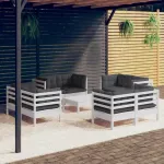 Set mobilier de grădină cu perne, 9 piese, antracit, lemn pin GartenMobel Dekor