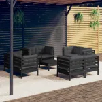 Set mobilier de grădină cu perne, 9 piese, antracit, lemn pin GartenMobel Dekor