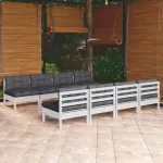Set mobilier de grădină cu perne, 9 piese, lemn masiv de pin GartenMobel Dekor