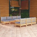 Set mobilier de grădină cu perne gri, 8 piese, lemn de pin GartenMobel Dekor