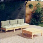 Set mobilier grădină cu perne crem, 4 piese, lemn de pin GartenMobel Dekor