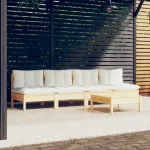 Set mobilier grădină cu perne crem, 5 piese, lemn masiv pin GartenMobel Dekor