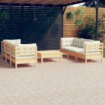 Set mobilier grădină cu perne crem, 7 piese, lemn masiv pin GartenMobel Dekor