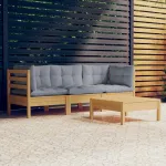 Set mobilier grădină cu perne gri, 4 piese, lemn de pin GartenMobel Dekor
