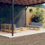 Set mobilier grădină cu perne gri, 7 piese, lemn masiv de pin GartenMobel Dekor