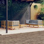 Set mobilier grădină cu perne gri, 7 piese, lemn masiv de pin GartenMobel Dekor