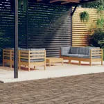 Set mobilier grădină cu perne gri, 7 piese, lemn masiv de pin GartenMobel Dekor