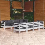 Set mobilier de grădină cu perne, 9 piese, lemn masiv de pin GartenMobel Dekor