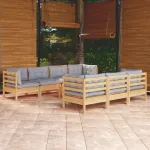 Set mobilier de grădină cu perne gri, 8 piese, lemn masiv pin GartenMobel Dekor