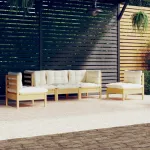 Set mobilier grădină cu perne crem, 5 piese, lemn masiv de pin GartenMobel Dekor