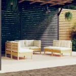 Set mobilier grădină cu perne crem, 6 piese, lemn masiv de pin GartenMobel Dekor