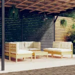 Set mobilier grădină cu perne crem, 7 piese, lemn masiv de pin GartenMobel Dekor
