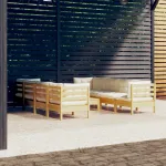 Set mobilier grădină cu perne crem, 9 piese, lemn de pin GartenMobel Dekor