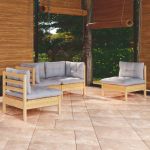 Set mobilier grădină cu perne gri, 4 piese, lemn masiv de pin GartenMobel Dekor