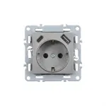 Priză Leziter Nova cu împământare, USB-A + USB-C 2A, montaj încastrat, gri