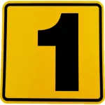 Autocolant număr 1 galben, pătrat, 11,2 x 11,2 cm pentru semnalizare