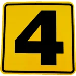 Abțibild autoadeziv număr 4 galben-negru, 11,2 x 11,2 cm