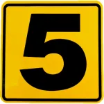 Abtibild autoadeziv număr 5 galben-negru, 11,2 x 11,2 cm