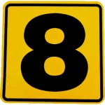 Abțibild autoadeziv număr 8, galben-negru, 11,2 x 11,2 cm