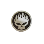 Ornament auto „Cap în Flăcări” 6,5 cm, autoadeziv, crom-negru/roșu (CP5)