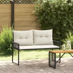 Bancă de exterior cu pernă Negru și Alb crem 118 x 55 x 82 cm GartenMobel Dekor