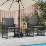 Set de Mobilier pentru Exterior 3 pcs Negru și Gri închis GartenMobel Dekor