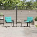Set de Mobilier pentru Exterior cu pernă 3 pcs Negru și Turcoaz GartenMobel Dekor