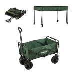 Cărucior de plajă pliabil Leziter, premium, cu acoperiș UV, verde