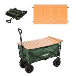 Cărucior de plajă pliabil Leziter premium, cu masă picnic integrată, verde