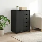 Cabinet mobil cu roata Gri 63,5 x 39 x 79 cm Lemn de pin masiv GartenMobel Dekor