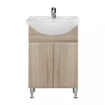 Mască chiuvetă baie Leziter Bianca Plus 55 cu lavoar ceramic, stejar Sonoma