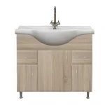 Mască chiuvetă baie Leziter Bianca Plus 85 cu lavoar ceramic, stejar Sonoma