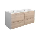 Mască chiuvetă baie Leziter Porto 120 cu lavoar dublu, alb/stejar sonoma