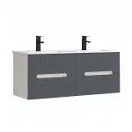 Mască chiuvetă baie Leziter Trent 120 cm cu lavoar, 4 sertare, alb-gri antracit