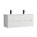 Mască chiuvetă baie Leziter Trent 120 cm cu lavoar dublu, 4 sertare, alb