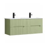 Masca de baie suspendată Leziter Trent 120 cm cu lavoar dublu, 4 sertare, verde deschis